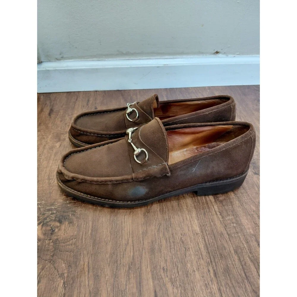 GUCCI Men's Brown Suede Loafers Shoes Size 13.5 US Made in Italy